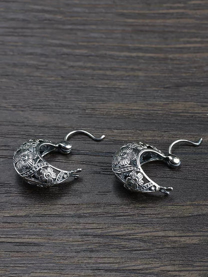 Women Vintage S925Silver Flower Earrings