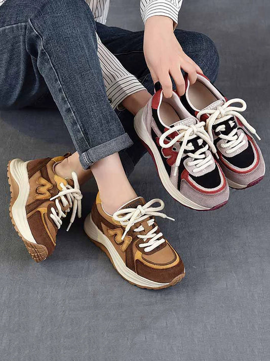 Women Casual Colorblock Leather Platform Shoes