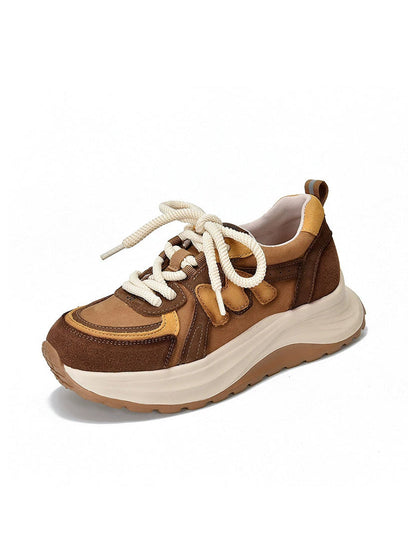 Women Casual Colorblock Leather Platform Shoes