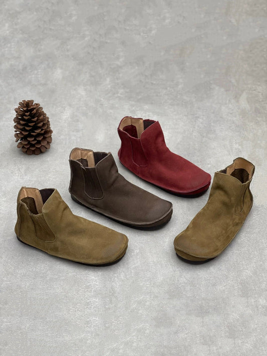 Women Vintage Genuine Leather Spliced Ankle Boots