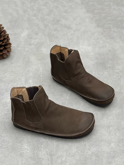 Women Vintage Genuine Leather Spliced Ankle Boots