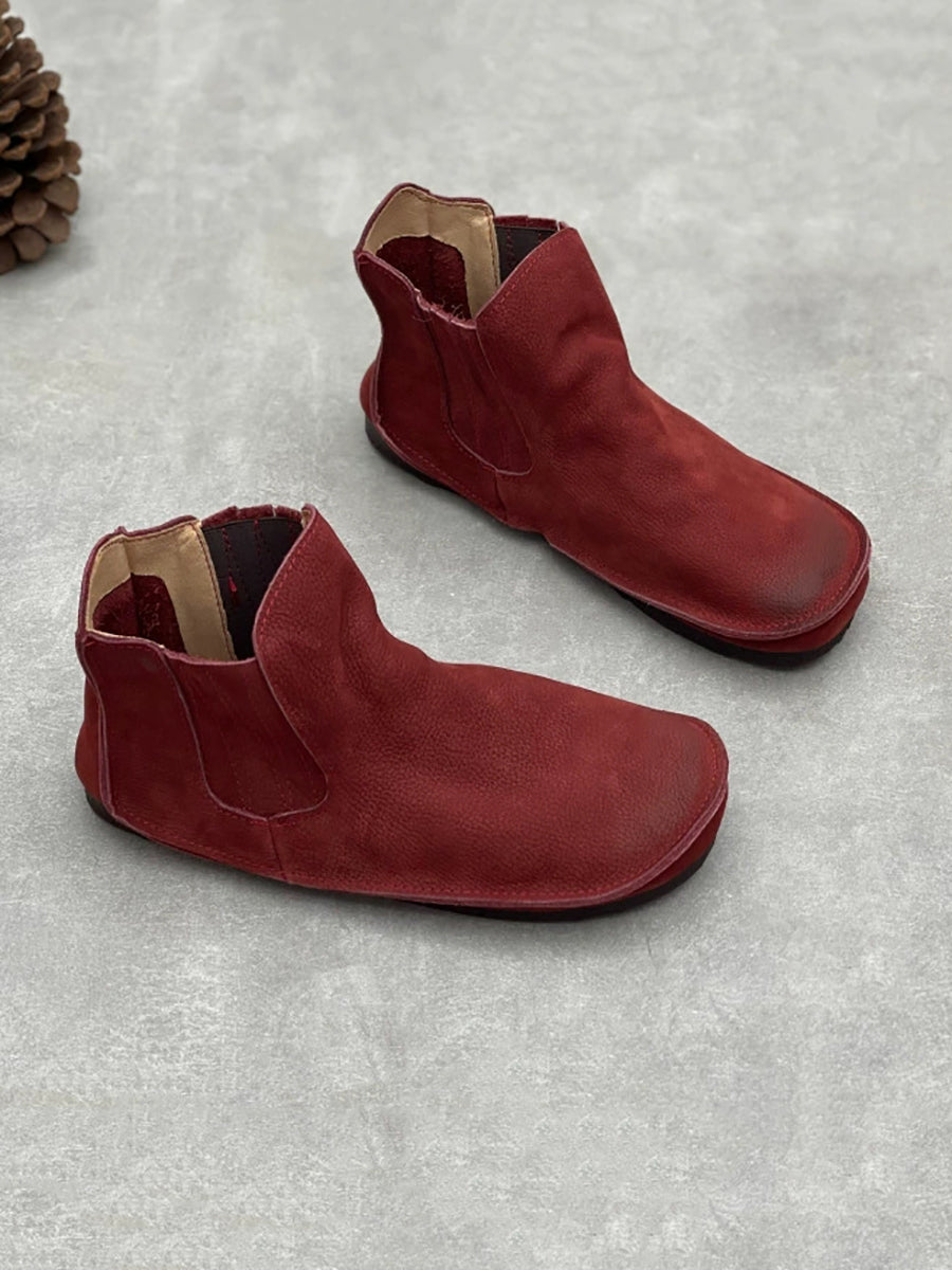 Women Vintage Genuine Leather Spliced Ankle Boots