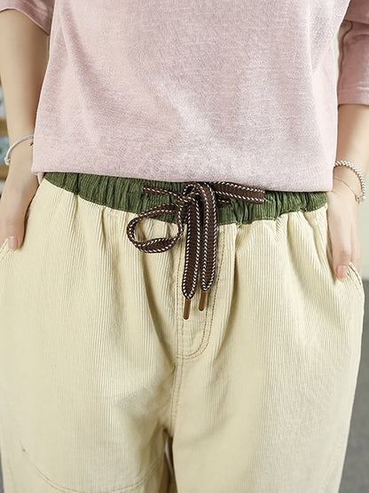 Women Autumn Retro Pure Color Corduroy Harem Pants