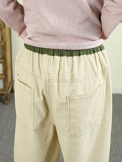 Women Autumn Retro Pure Color Corduroy Harem Pants