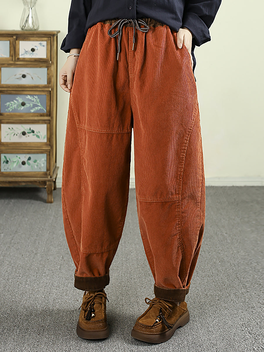 Women Autumn Retro Pure Color Corduroy Harem Pants