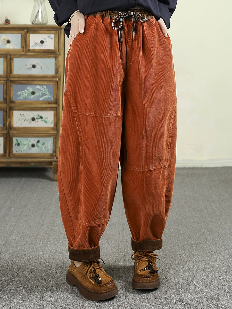 Women Autumn Retro Pure Color Corduroy Harem Pants