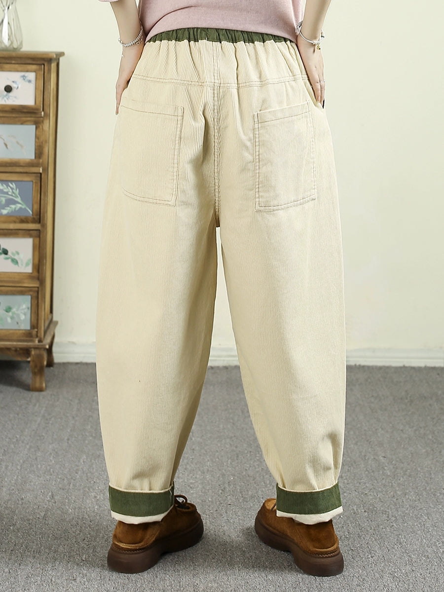 Women Autumn Retro Pure Color Corduroy Harem Pants
