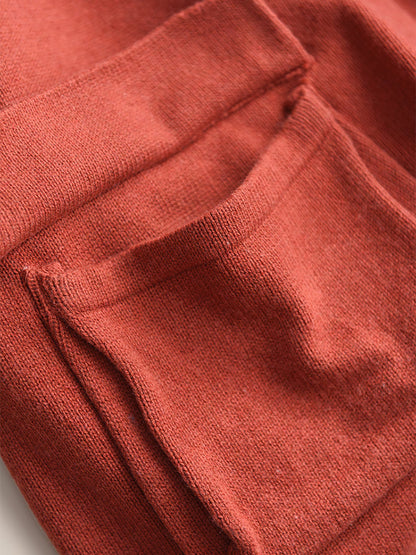 Women Autumn Pure Color Wool Hooded Knitted Coat