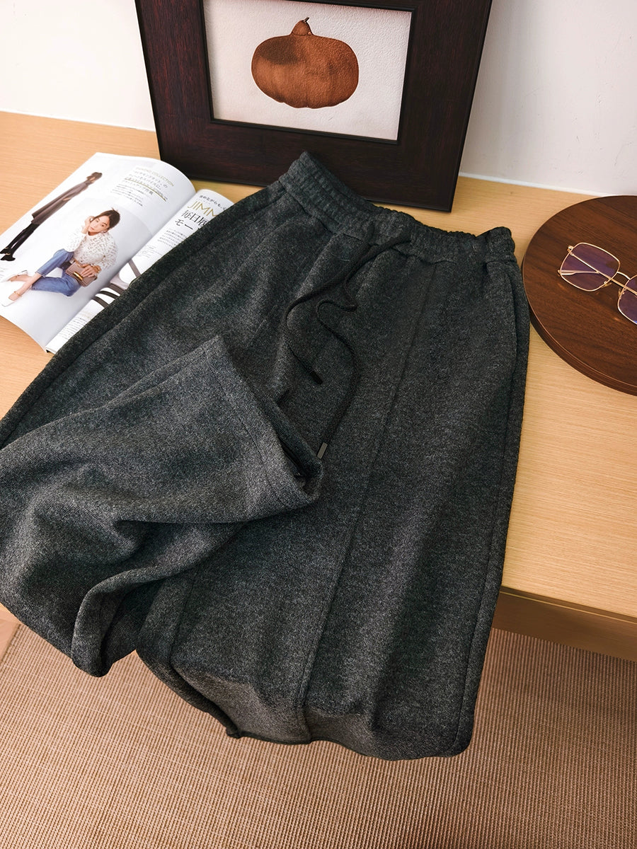 Women Autumn Casual Pure Color Warm Straight Pants