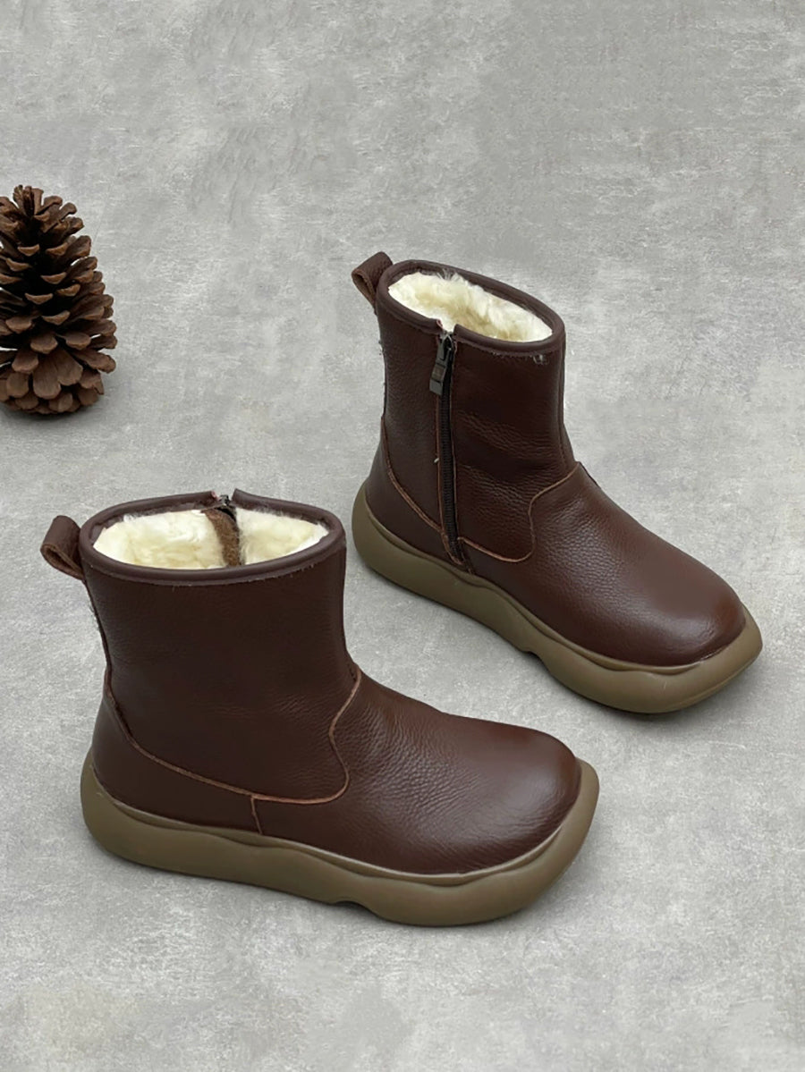 Women Casual Genuine Leather Fleece-lined Boots