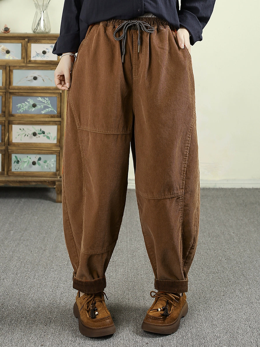 Women Autumn Retro Pure Color Corduroy Harem Pants