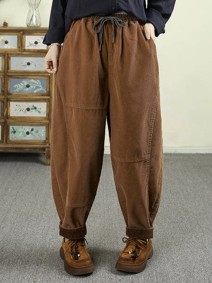 Women Autumn Retro Pure Color Corduroy Harem Pants