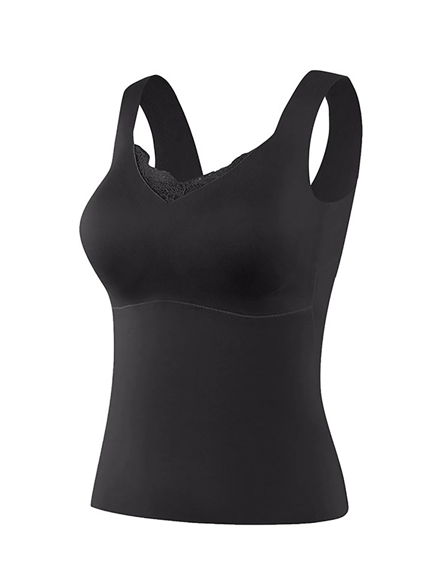 Women Autumn Warm Pure Color V-Neck Lace Base Vest