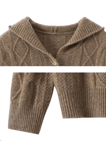 Women Autumn Casual Pure Color Wool Hooded Sweater