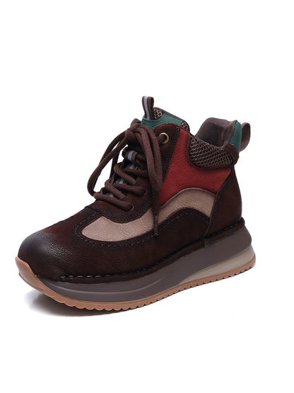Women Vintage Genuine Leather Spliced High-top Shoes