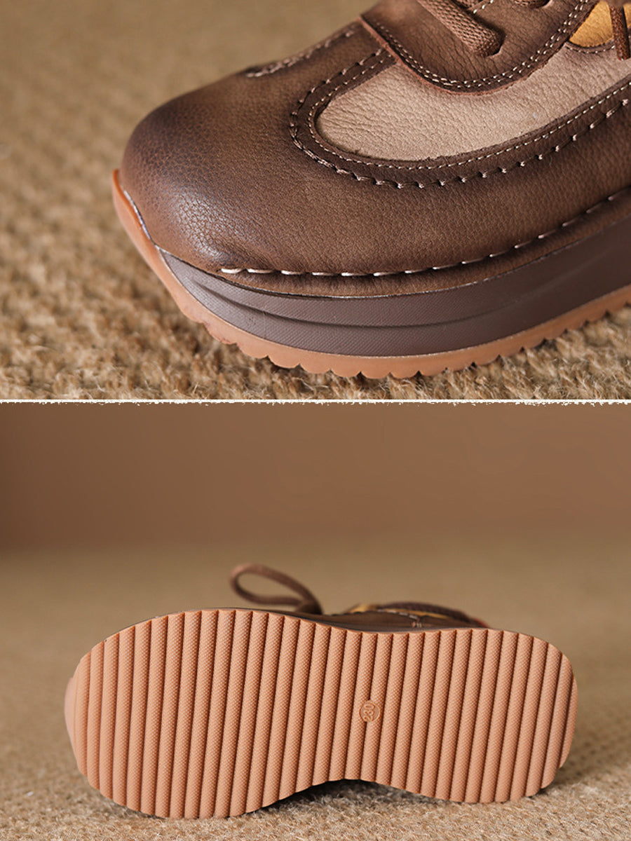 Women Vintage Genuine Leather Spliced High-top Shoes