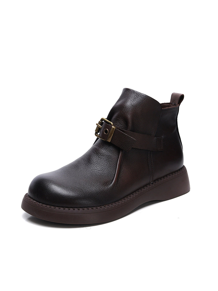 Women Vintage Genuine Leather Mid-Heel Ankle Boots