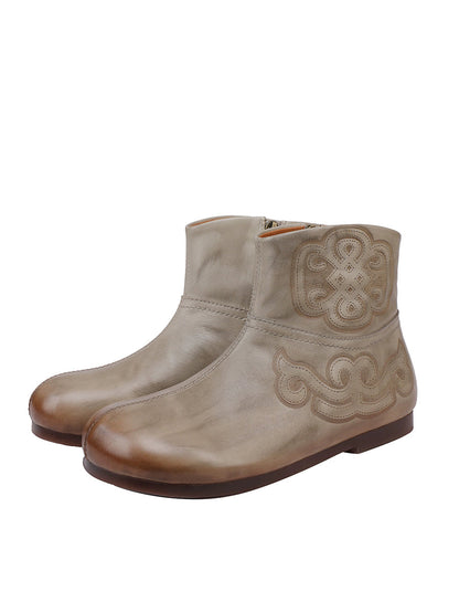 Women Vintage Genuine Leather Flat Ankle Boots