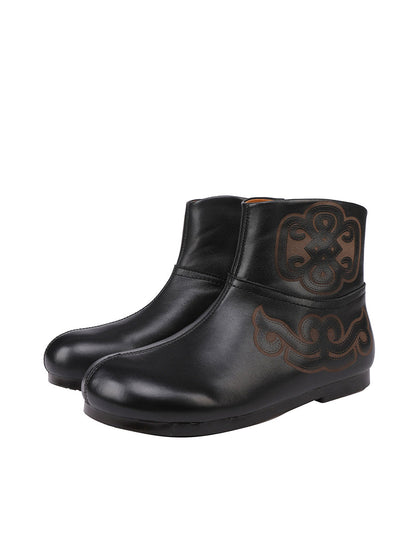 Women Vintage Genuine Leather Flat Ankle Boots