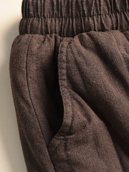 Women Autumn Pure Color 100%Linen Padded Harem Pants