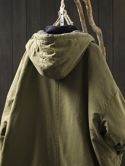 Women Autumn Casual Pure Color Hooded Padded Coat