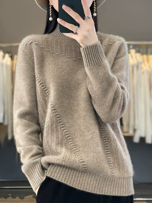 Women Autumn Pure Color Wool Half-Turtleneck Sweater