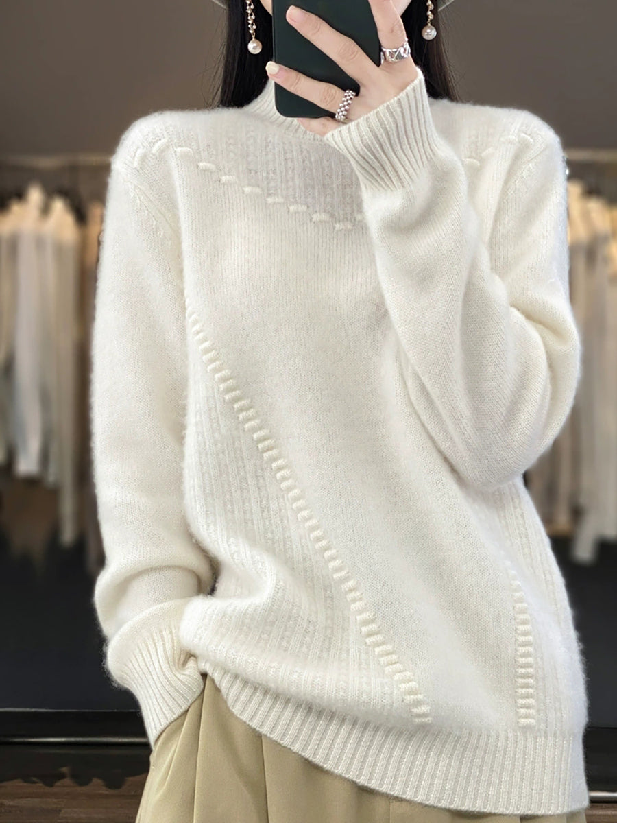 Women Autumn Pure Color Wool Half-Turtleneck Sweater
