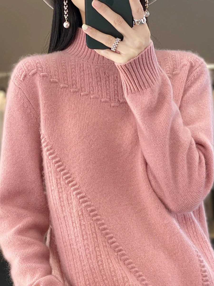 Women Autumn Pure Color Wool Half-Turtleneck Sweater