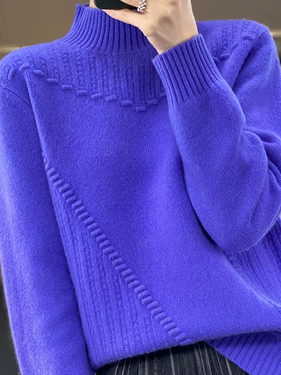 Women Autumn Pure Color Wool Half-Turtleneck Sweater