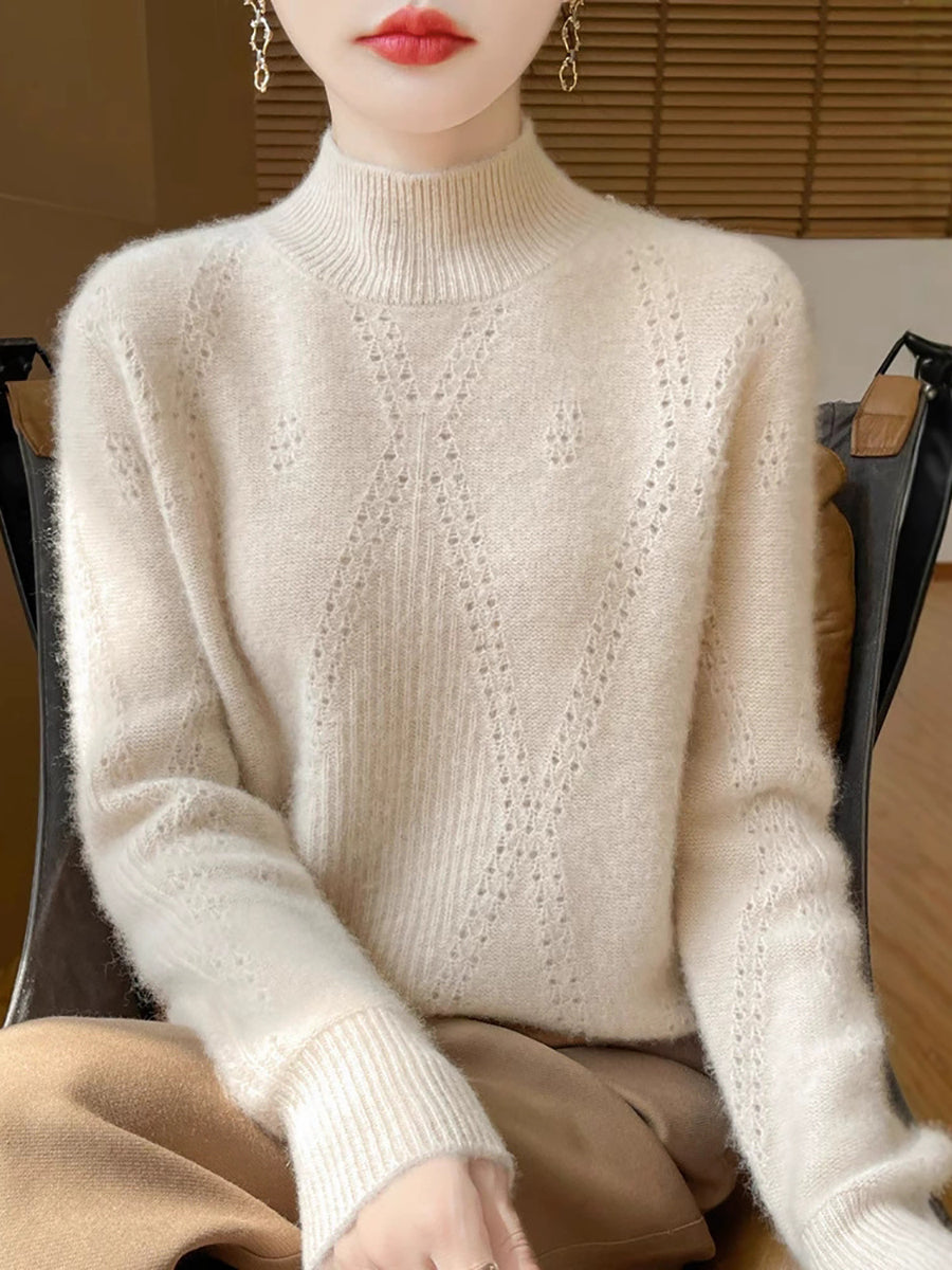 Women Autumn Pure Color Wool Half-Turtleneck Sweater