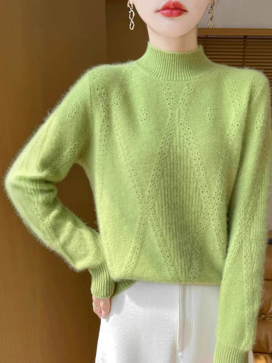 Women Autumn Pure Color Wool Half-Turtleneck Sweater