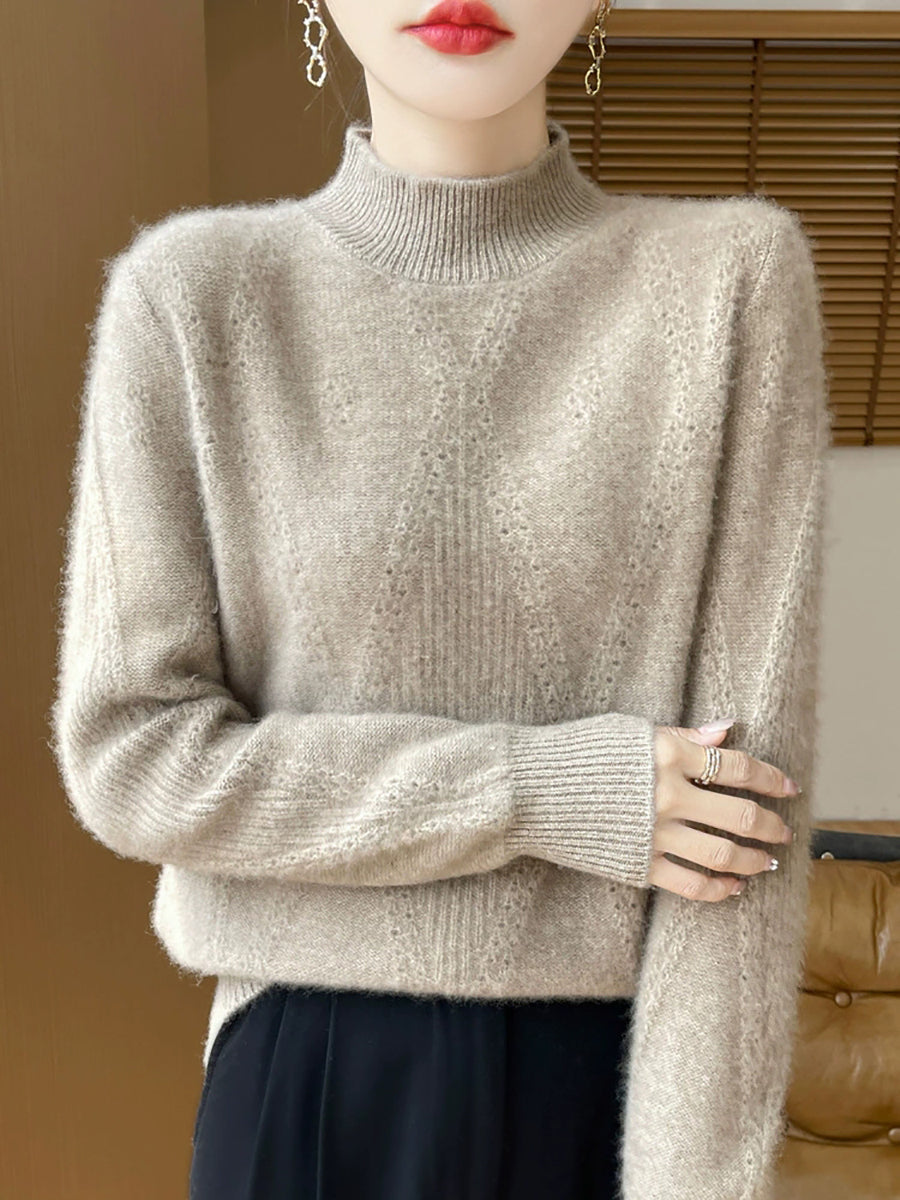 Women Autumn Pure Color Wool Half-Turtleneck Sweater