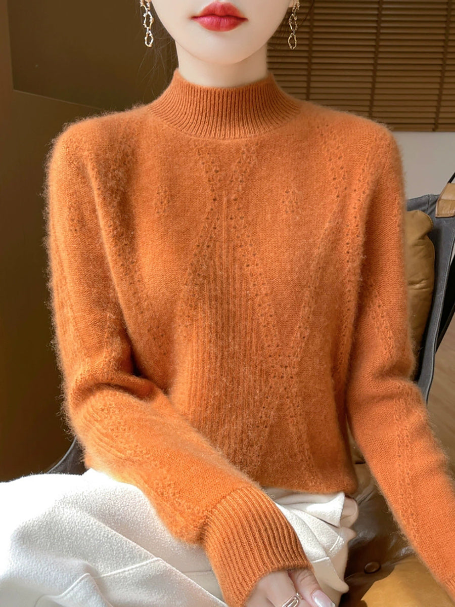 Women Autumn Pure Color Wool Half-Turtleneck Sweater