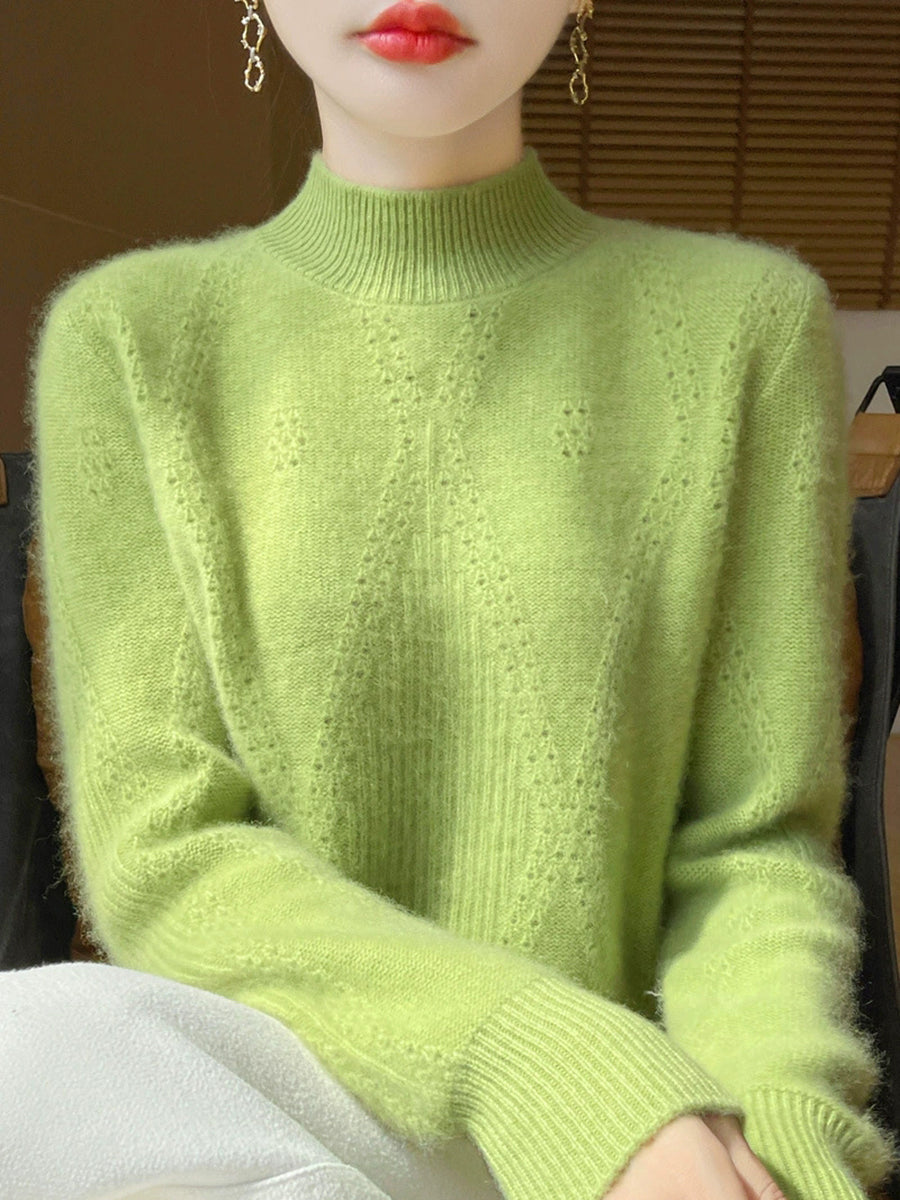 Women Autumn Pure Color Wool Half-Turtleneck Sweater