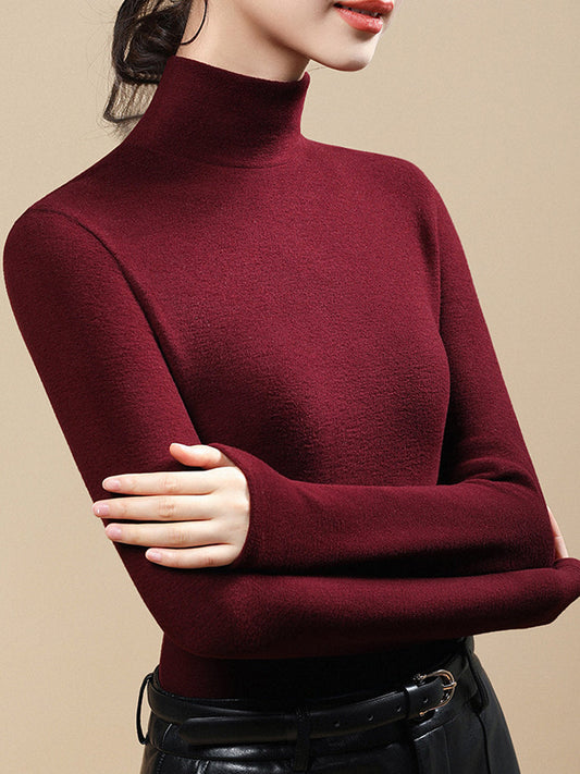 Women Autumn Casual Warm Turtleneck Base Blouse