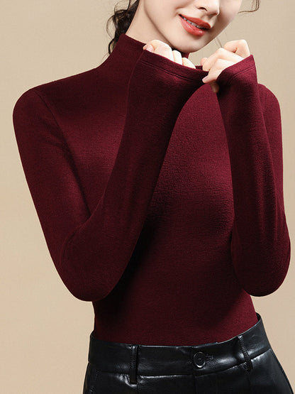 Women Autumn Casual Warm Turtleneck Base Blouse