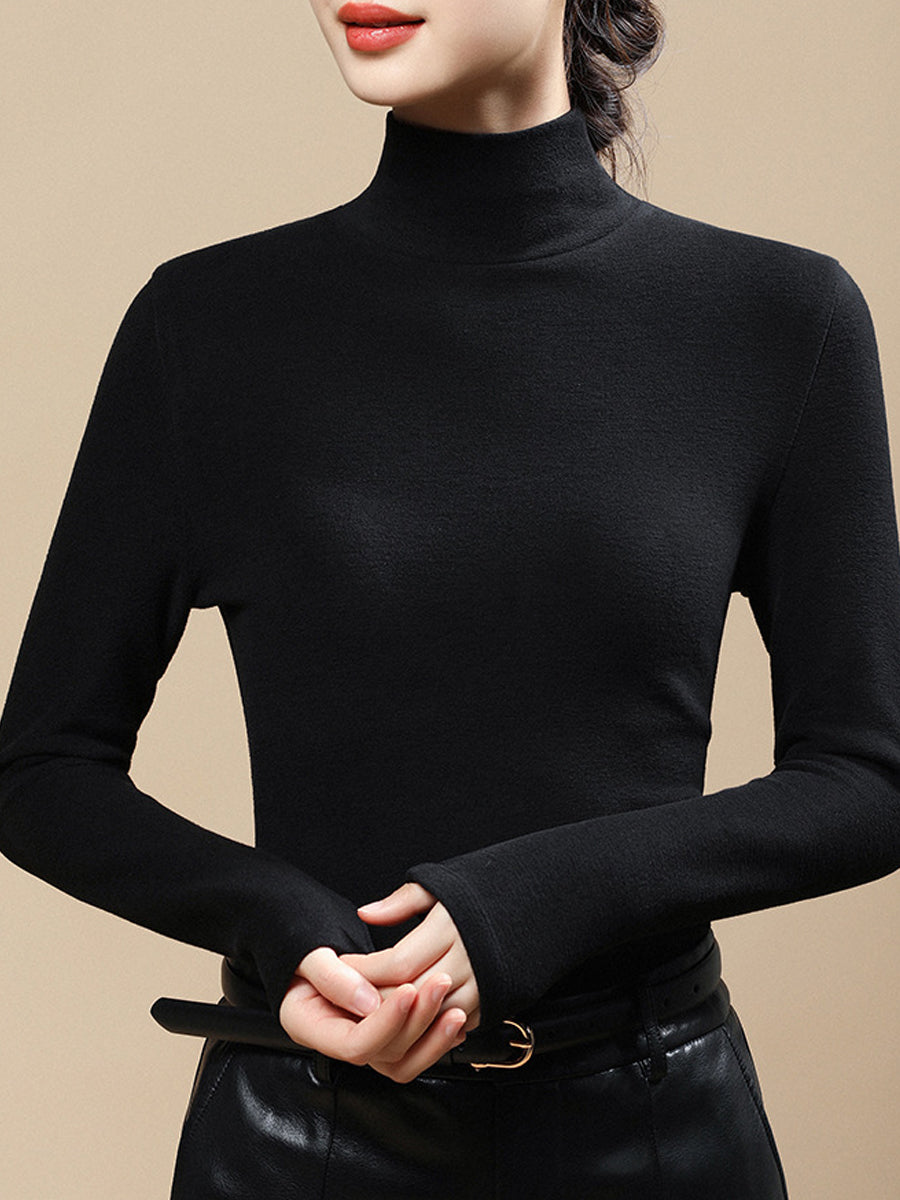 Women Autumn Casual Warm Turtleneck Base Blouse