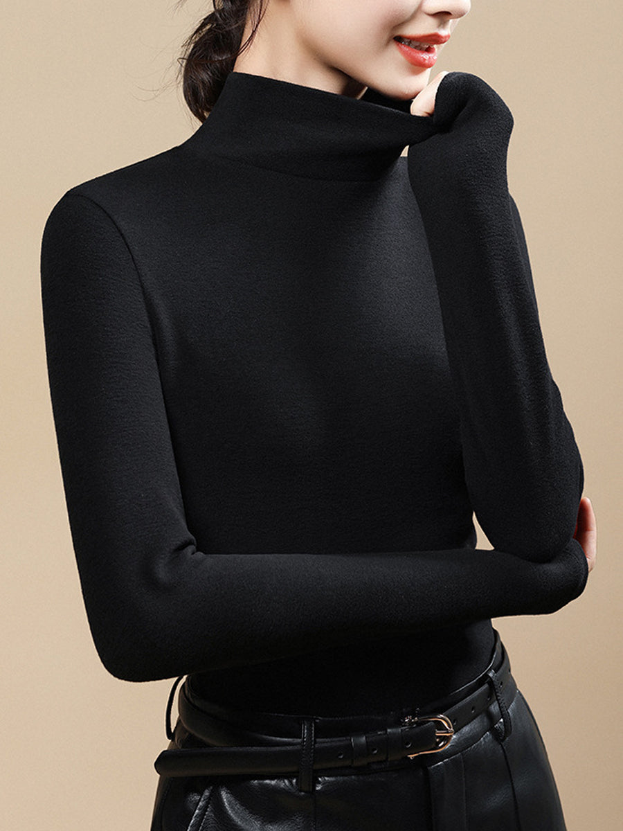 Women Autumn Casual Warm Turtleneck Base Blouse