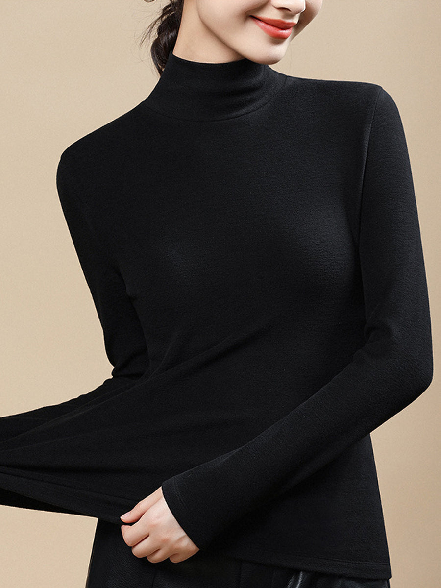 Women Autumn Casual Warm Turtleneck Base Blouse