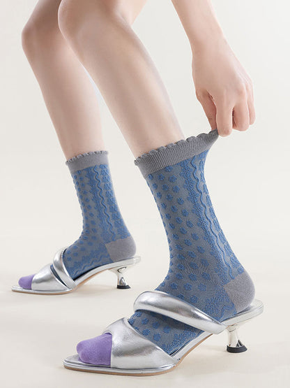 5 Pairs Women Vintage Floral Embossing Cotton Socks