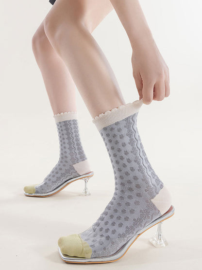 5 Pairs Women Vintage Floral Embossing Cotton Socks