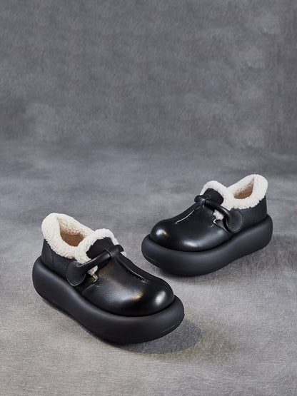 Women Vintage Genuine Leather Fleece-lined Platform Shoes