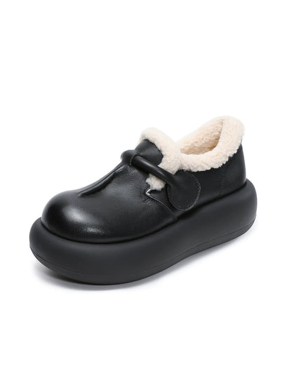 Women Vintage Genuine Leather Fleece-lined Platform Shoes