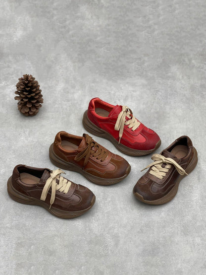 Women Vintage Leather Spliced Platform Shoes