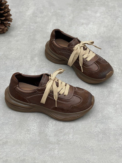 Women Vintage Leather Spliced Platform Shoes