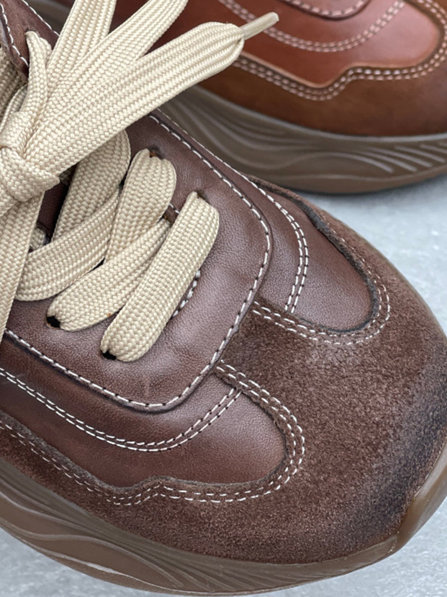 Women Vintage Leather Spliced Platform Shoes