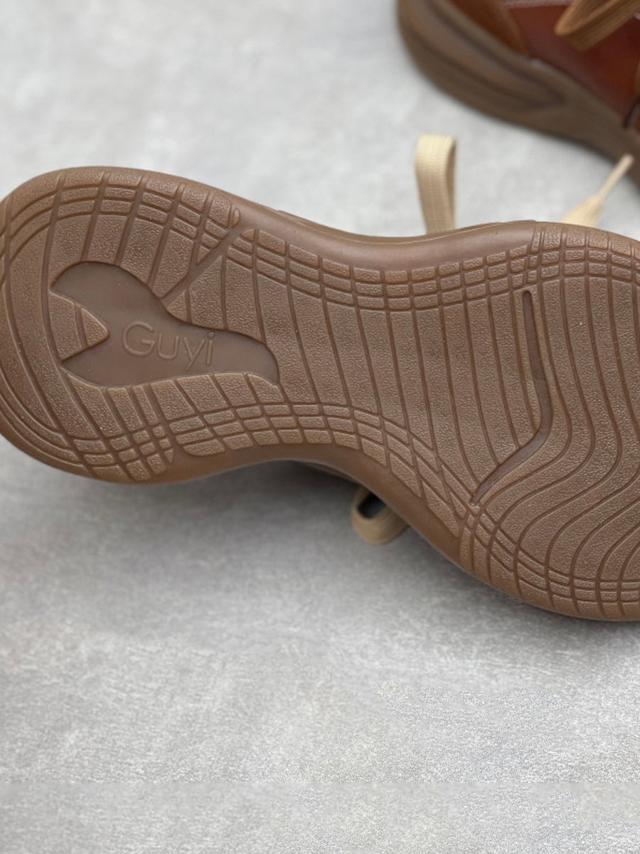 Women Vintage Leather Spliced Platform Shoes