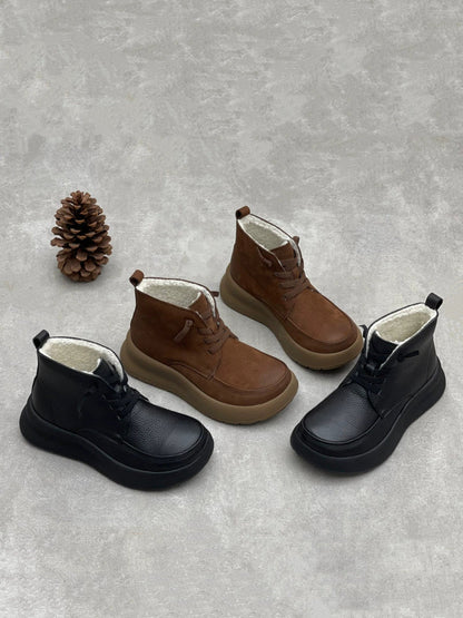 Women Vintage Genuine Leather Fleece-lined Boots