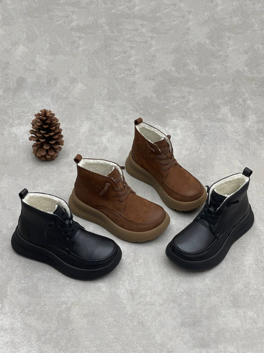 Women Vintage Genuine Leather Fleece-lined Boots