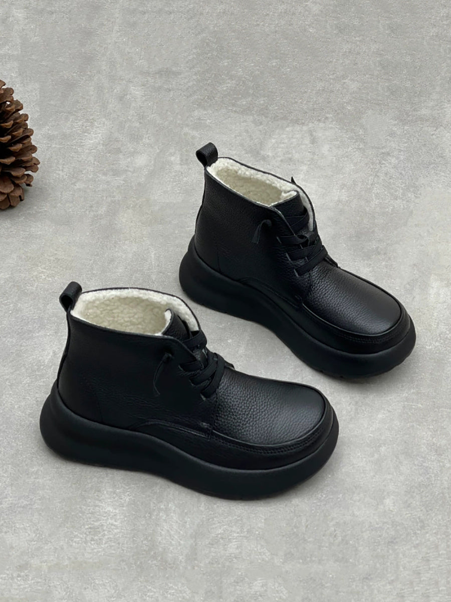 Women Vintage Genuine Leather Fleece-lined Boots